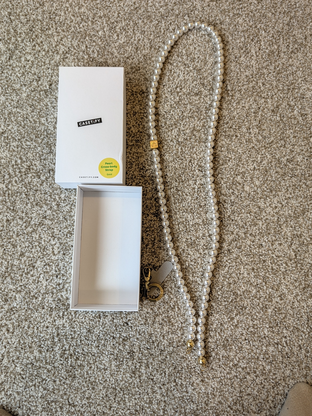 Casetify Faux Pearl Crossbody Strap with Gold Hardware